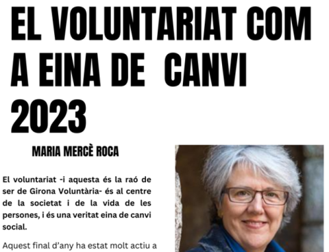 Captura de l'article El voluntariat com a eina de canvi 2023 amb la fotografia de Maria Mercè Roca, Presidenta de Girona Voluntària